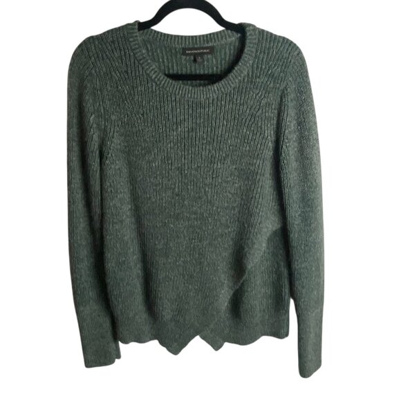 Banana Republic Sweaters - Banana Republic Size Small Green Wool Blend Ribbed Sweater Soft Asymmetrical Hem